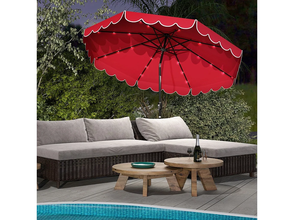 Ombrellone da 300 cm con illuminazione a LED, manovella e mantovana Ombrellone da giardino Ombrellone da mercato rosso