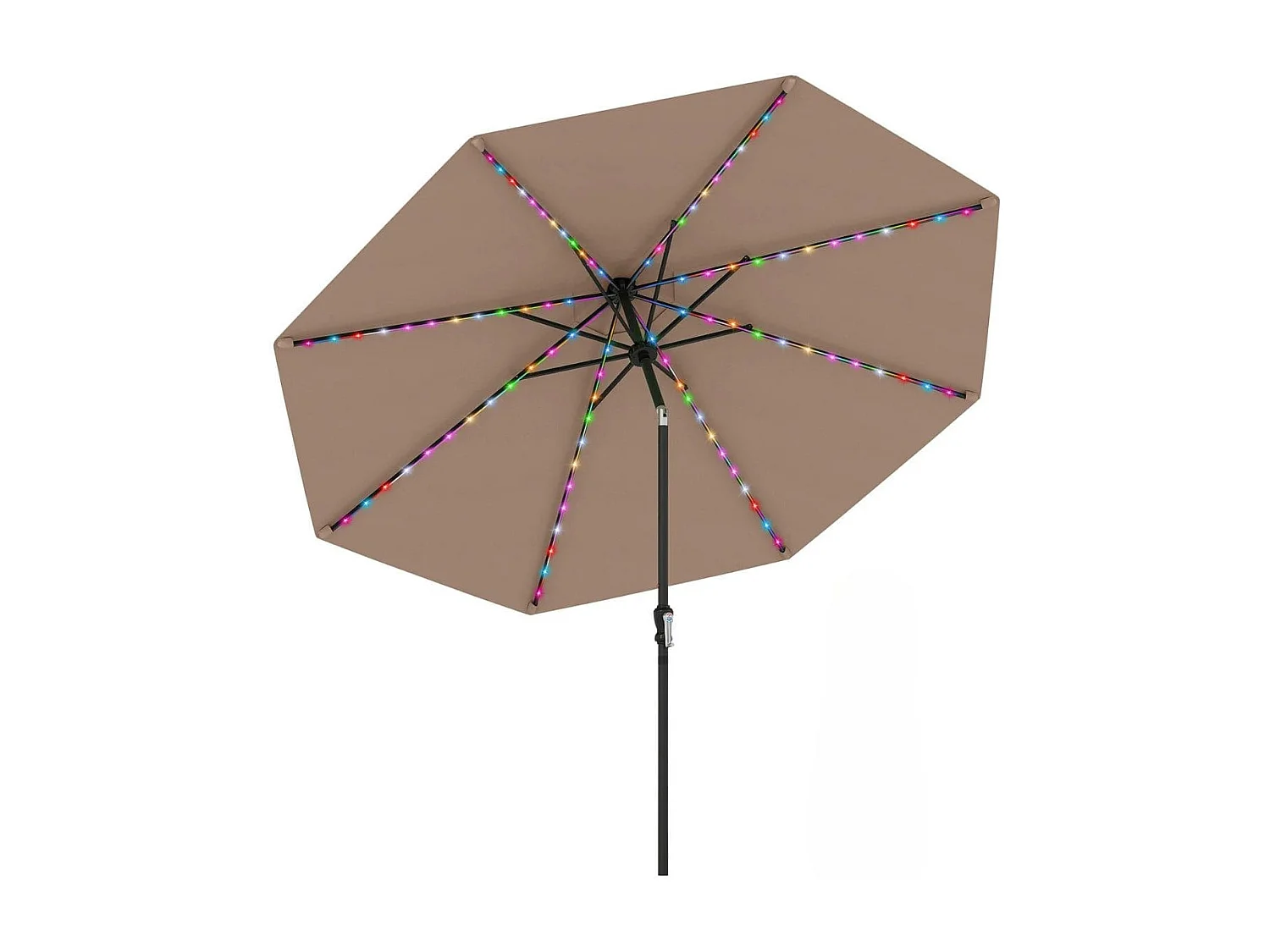 Sonnenschirm 300 cm mit LED-Solar-Beleuchtung 9 Beleuchtungsmodi Gartenschirm mit Kurbel Kaffee
