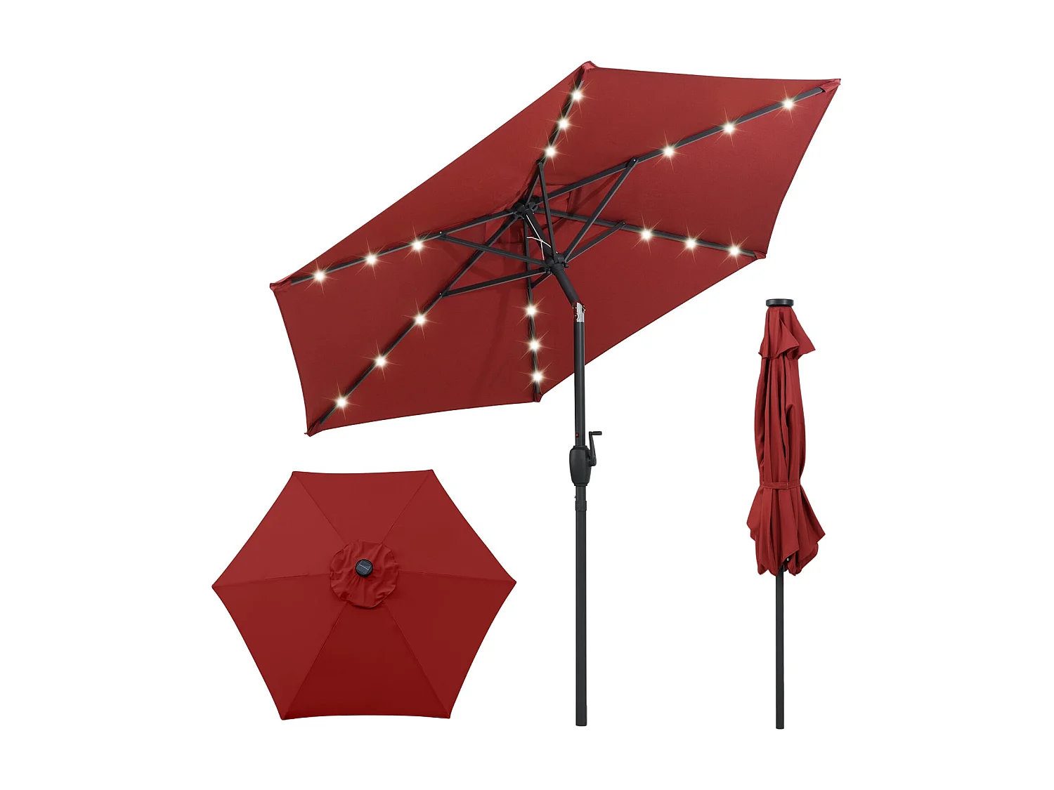 Ombrellone da 230 cm con illuminazione solare a LED e manovella Ombrellone da giardino Ombrellone da mercato Vino