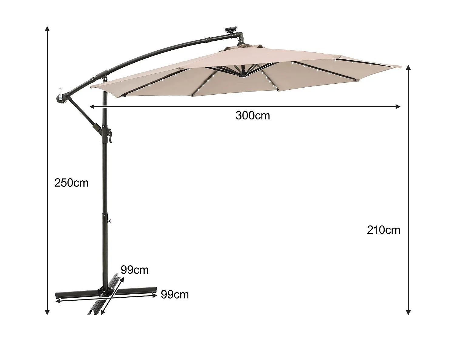 300 Cm Hängeschirm 40 Lampenperlen Solar Neigbar Kreuzfuß Kurbel Für Garten Pool Beige