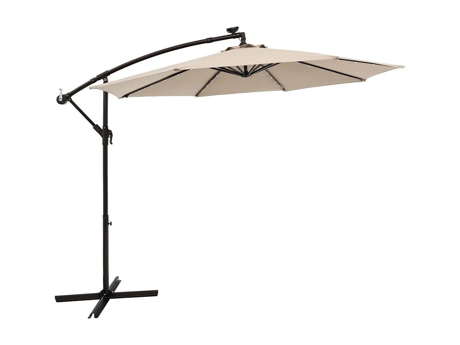 300 Cm Hängeschirm 40 Lampenperlen Solar Neigbar Kreuzfuß Kurbel Für Garten Pool Beige