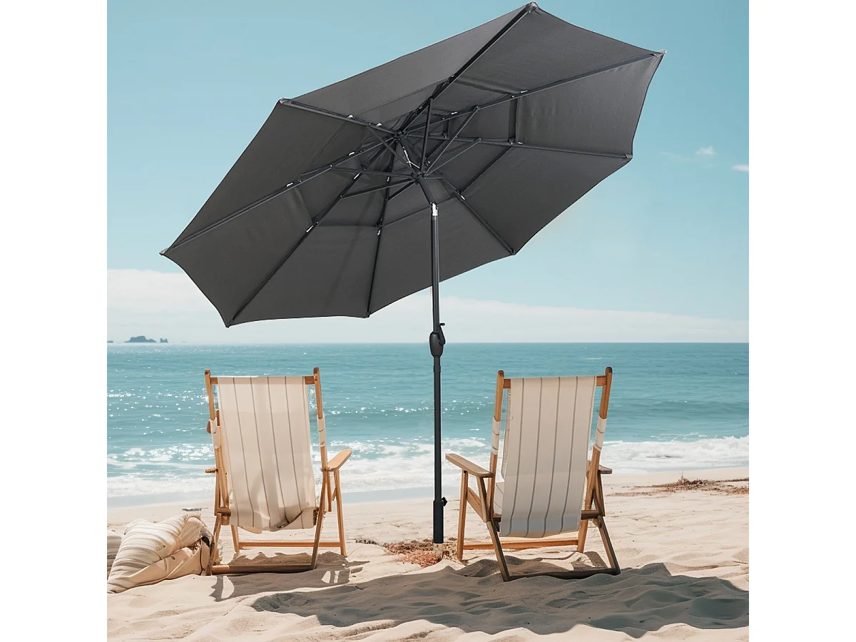 Sonnenschirm windfest stabil 300 cm Gartenschirm mit Kurbel beidseitig um 30° knickbar Grau
