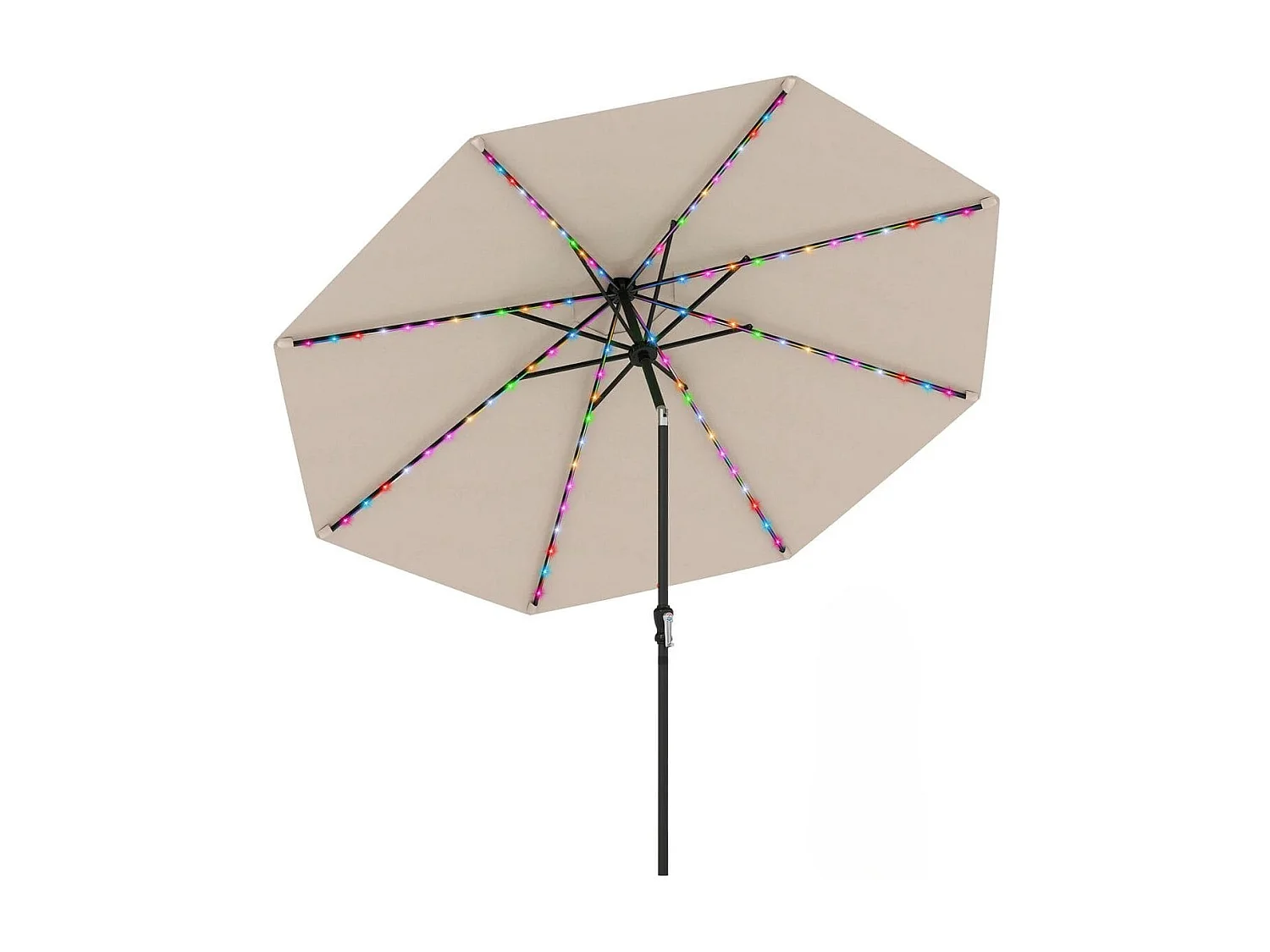 Sonnenschirm 300 cm mit LED-Solar-Beleuchtung 9 Beleuchtungsmodi Gartenschirm mit Kurbel Beige