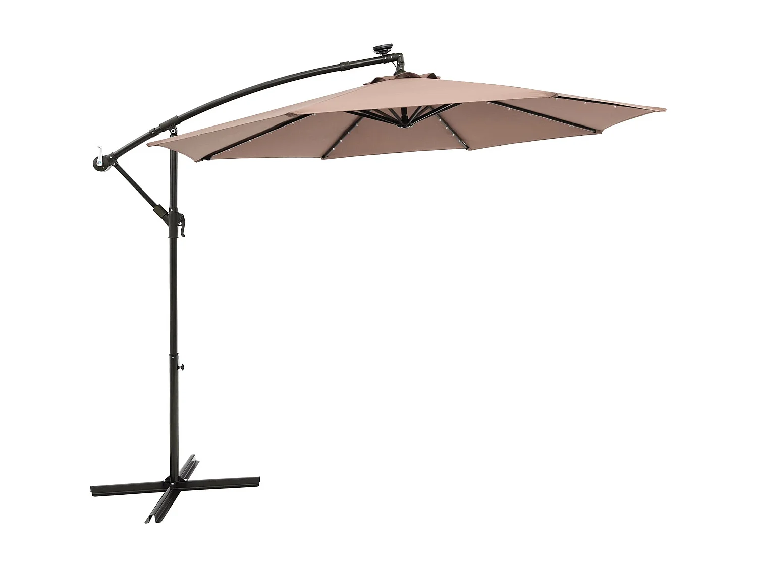 300 Cm Hängeschirm 40 Lampenperlen Solar Neigbar Kreuzfuß Kurbel Für Garten Pool Hellbraun