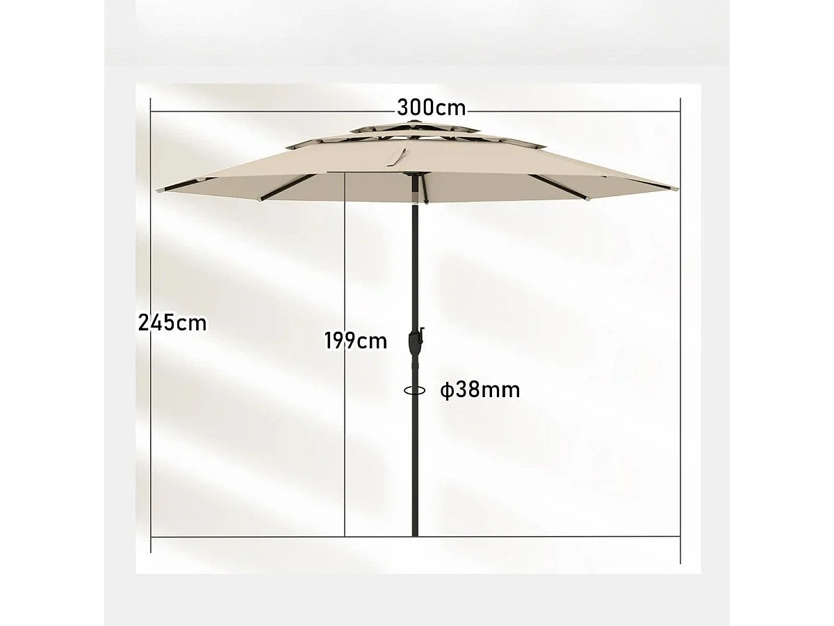 Sonnenschirm windfest stabil 300 cm Gartenschirm mit Kurbel beidseitig um 30° knickbar Beige