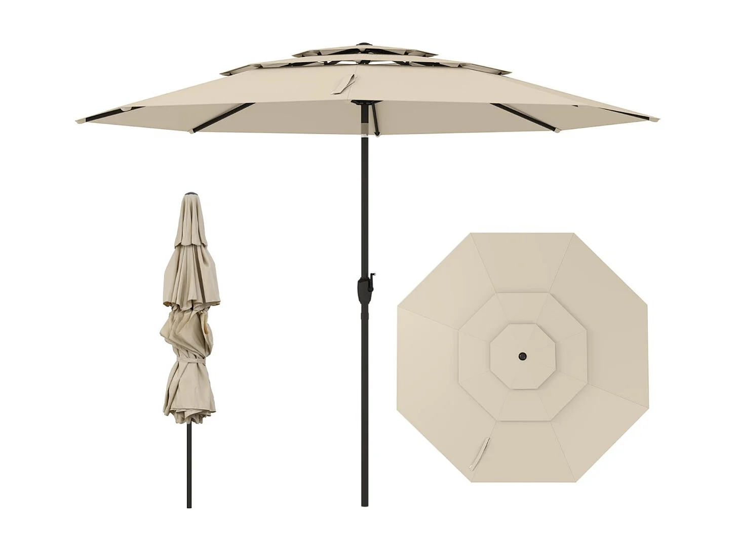 Sonnenschirm windfest stabil 300 cm Gartenschirm mit Kurbel beidseitig um 30° knickbar Beige