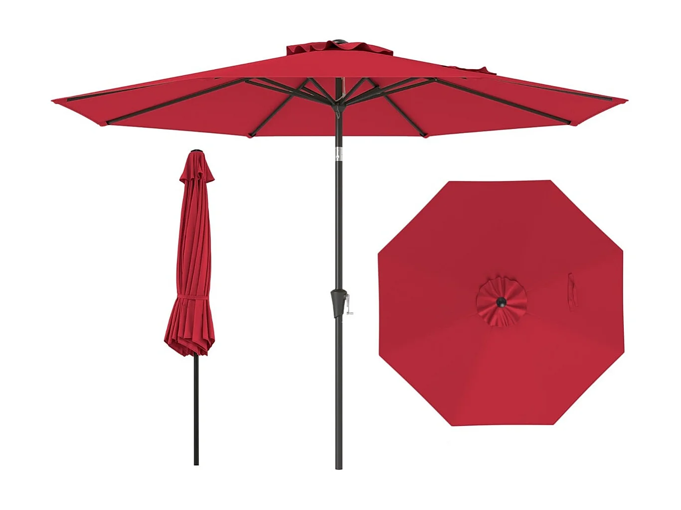 Ø303 cm Terrassenschirm mit Kurbel Beidseitig um 25° Knickbarer Gartenschirm Terrassenschirm Rot