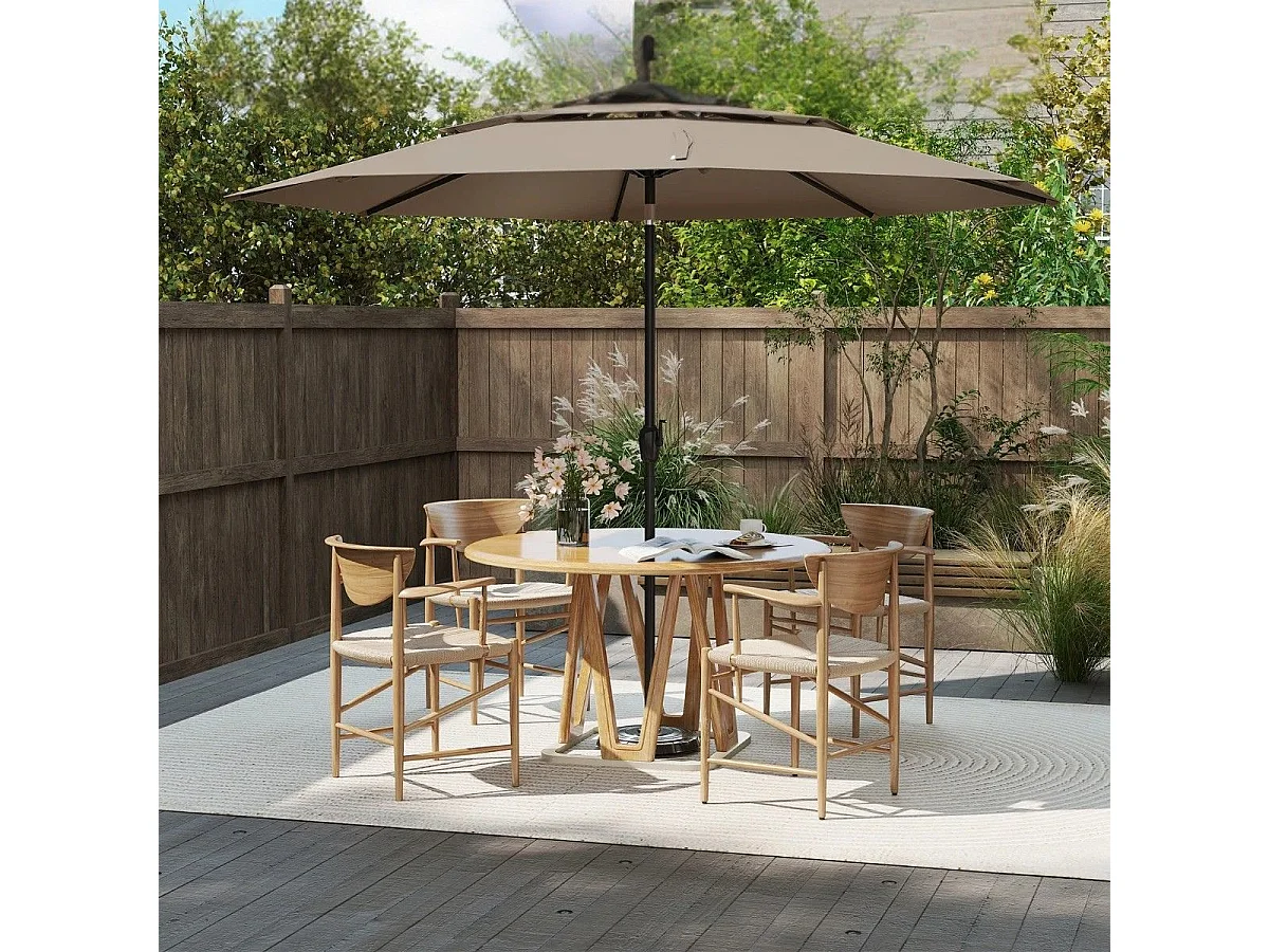 Ombrellone da patio a 3 livelli con ventilazione, Grande ombrellone da tavolo con meccanismo Marrone