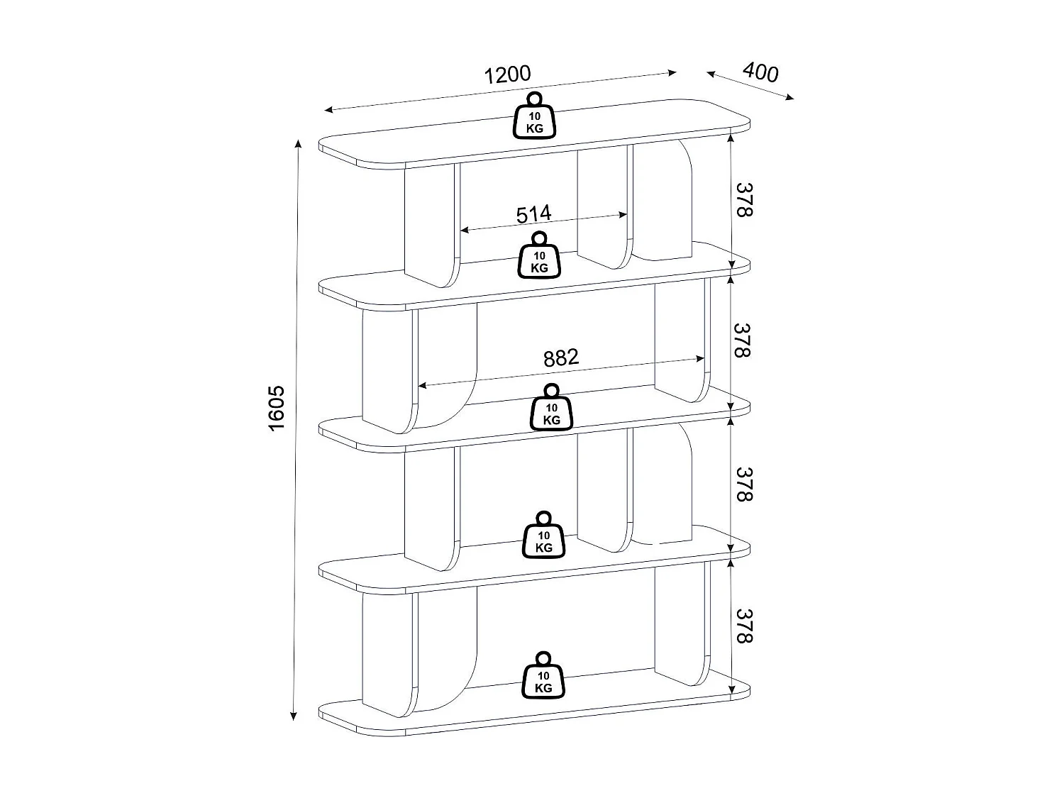 Etagère avec 4 tablettes - Naturel foncé et effet travertin beige - NELERIA