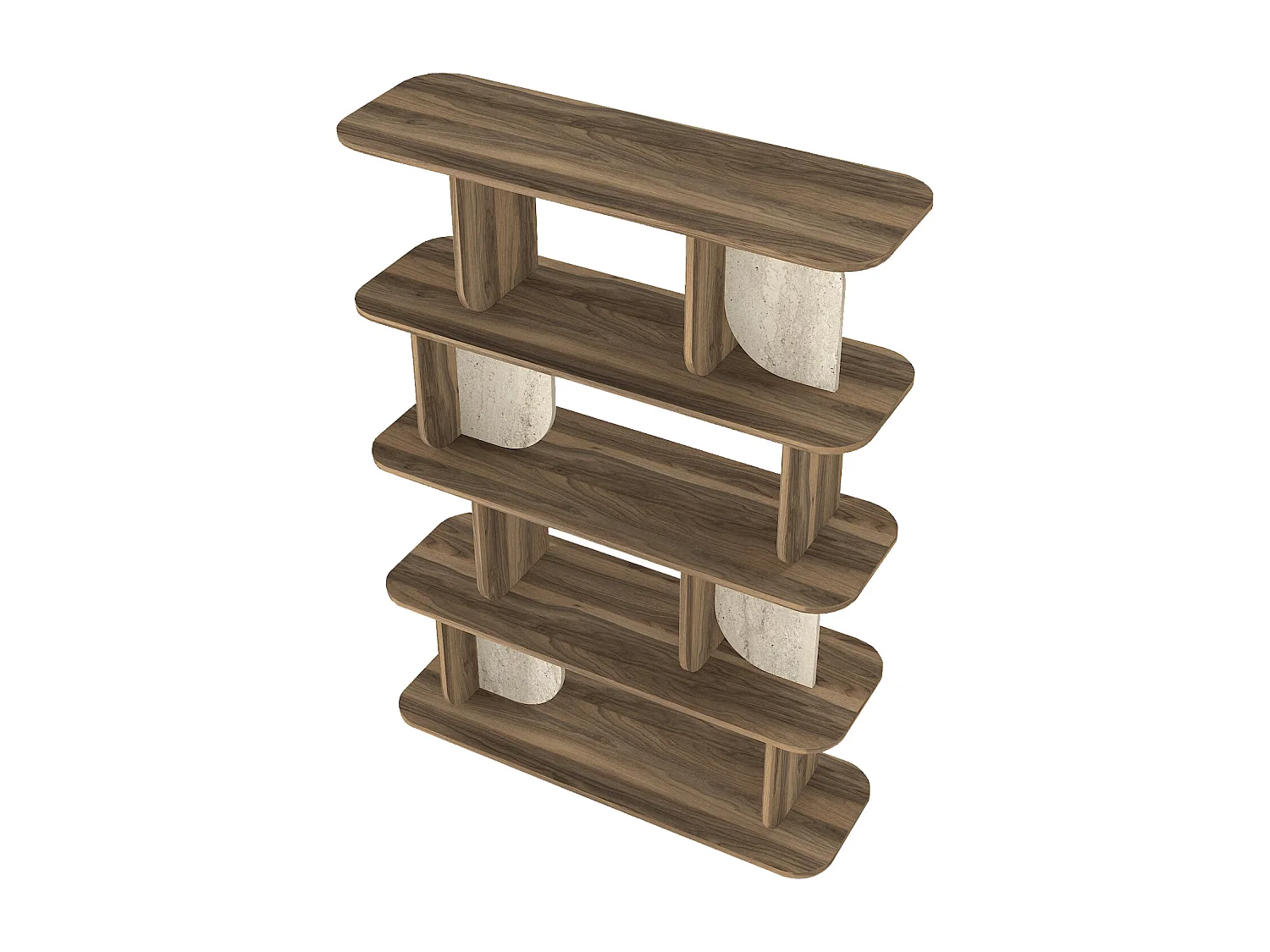Etagère avec 4 tablettes - Naturel foncé et effet travertin beige - NELERIA