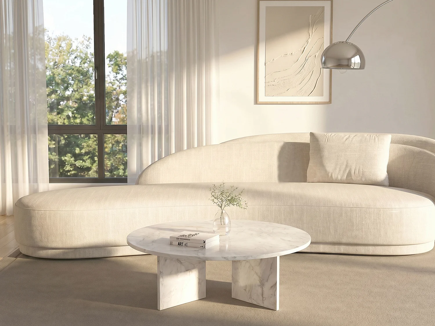 Table basse ronde - Effet marbre blanc - TOPANIA