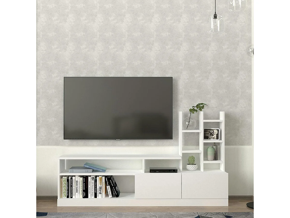 Ensemble meuble TV blanc rangement et niches décoratives MARFA