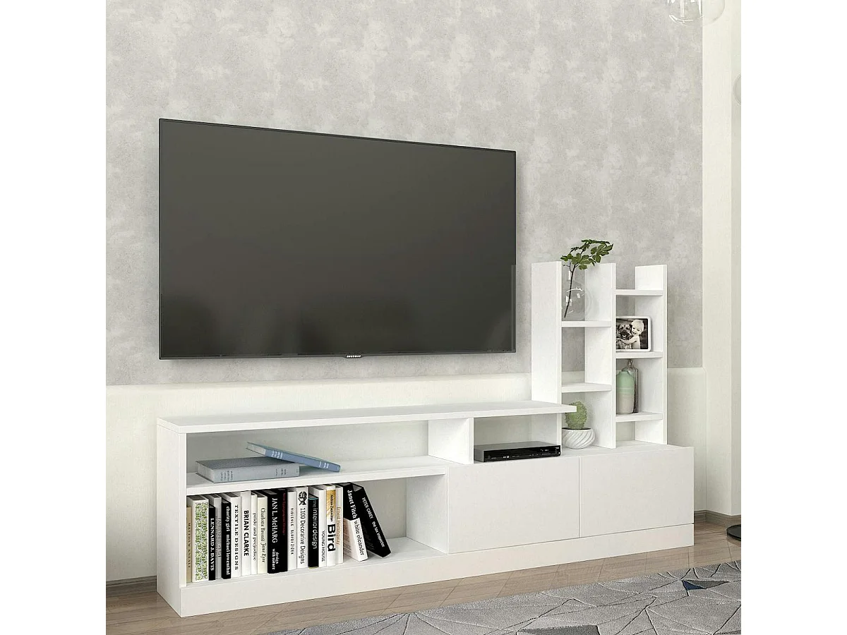 Ensemble meuble TV blanc rangement et niches décoratives MARFA