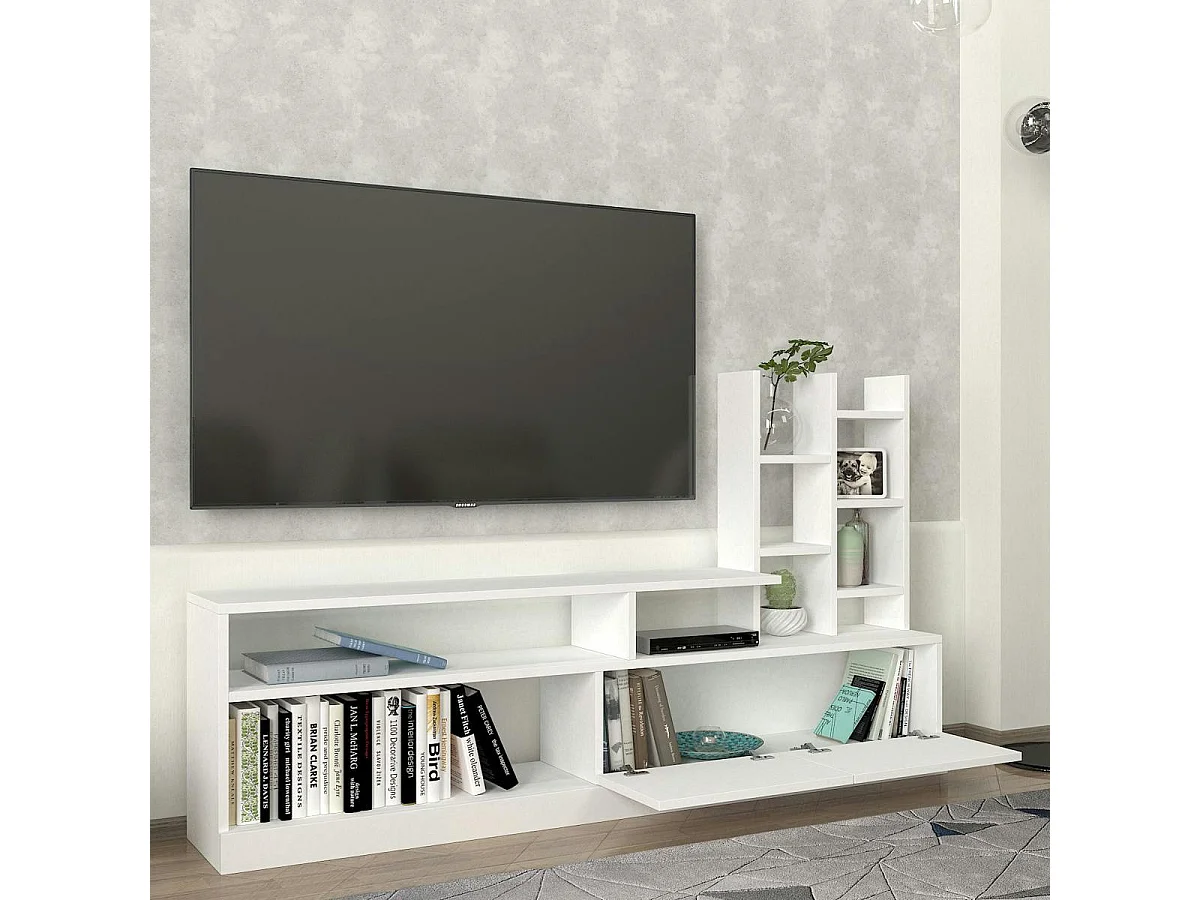 Ensemble meuble TV blanc rangement et niches décoratives MARFA