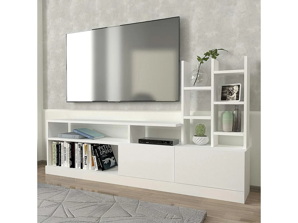 Ensemble meuble TV blanc rangement et niches décoratives MARFA
