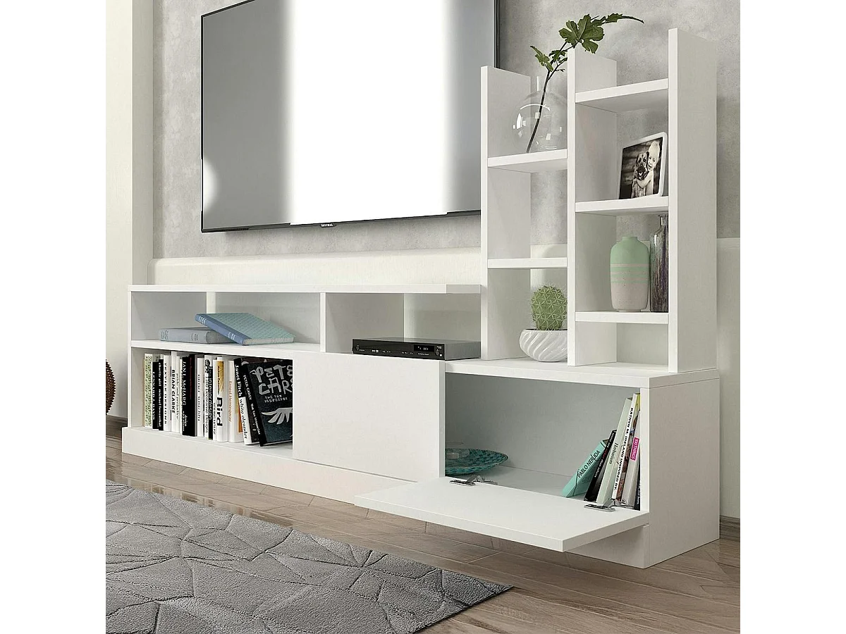Ensemble meuble TV blanc rangement et niches décoratives MARFA