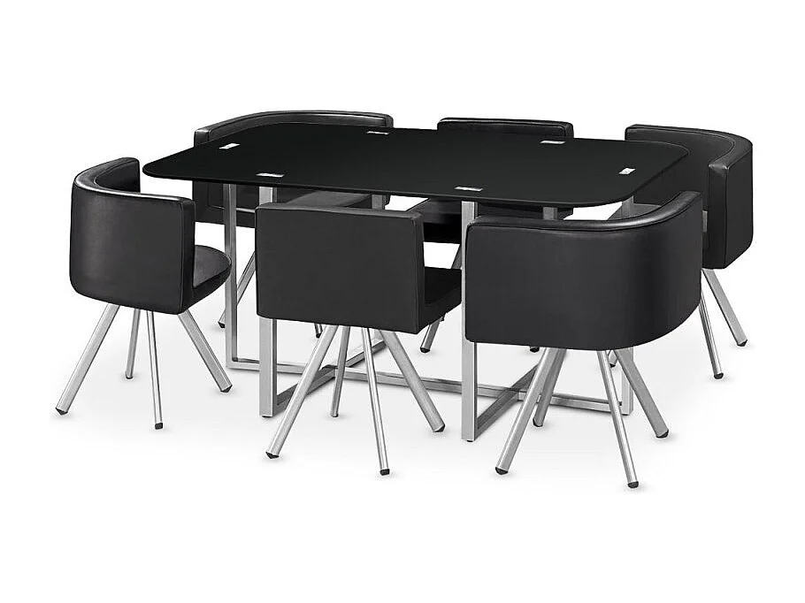 Ensemble Table & 6 Chaises Design "Chest" Noir