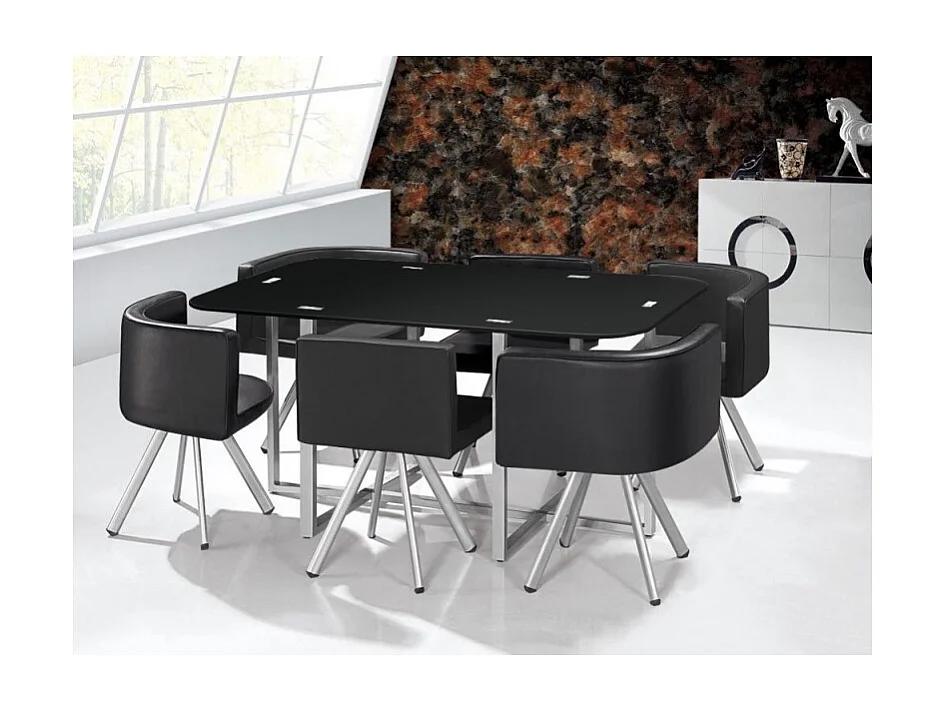 Ensemble Table & 6 Chaises Design "Chest" Noir