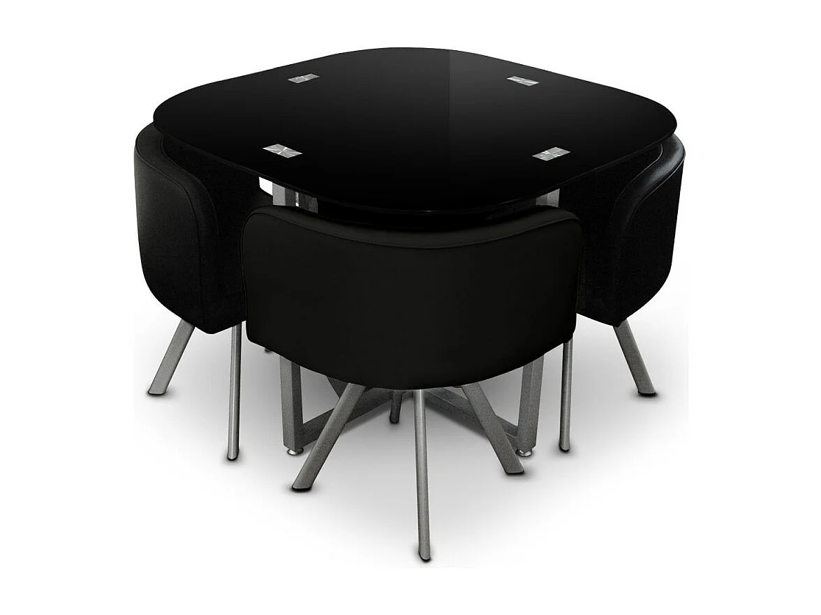 Ensemble Table de Repas & 4 Chaises Design "Chest" Noir