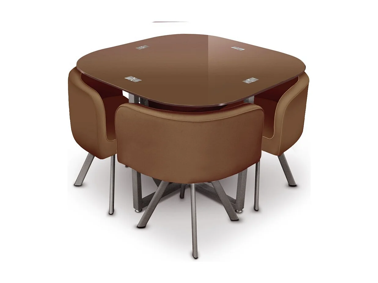 Ensemble Table de Repas & 4 Chaises Design "Chest" Marron