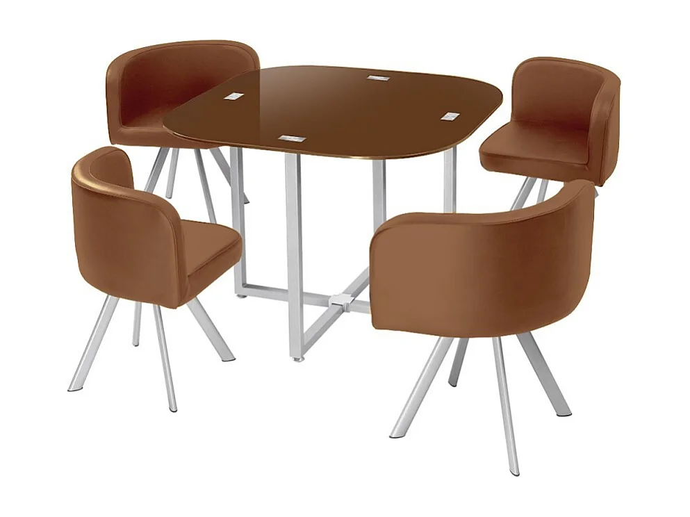 Ensemble Table de Repas & 4 Chaises Design "Chest" Marron