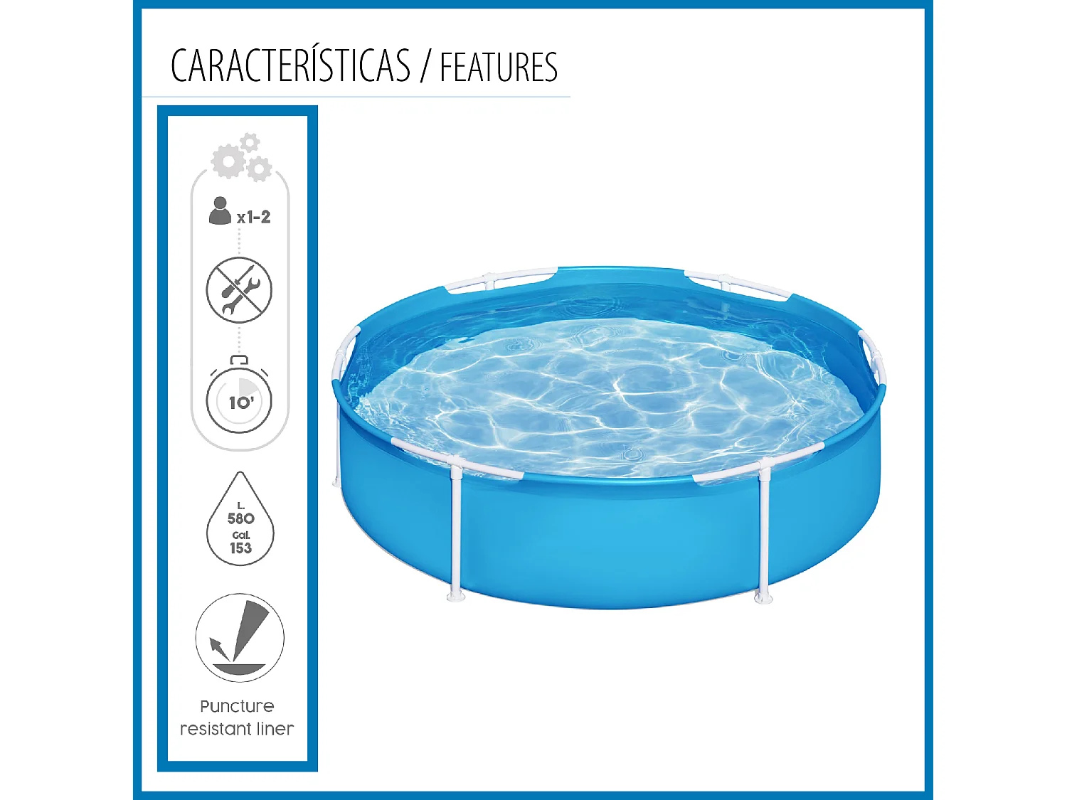 Piscine Hors Sol Tubulaire pour Enfants Bestway My First Frame Pools Ø152x38 cm Capacité de 580 Litres