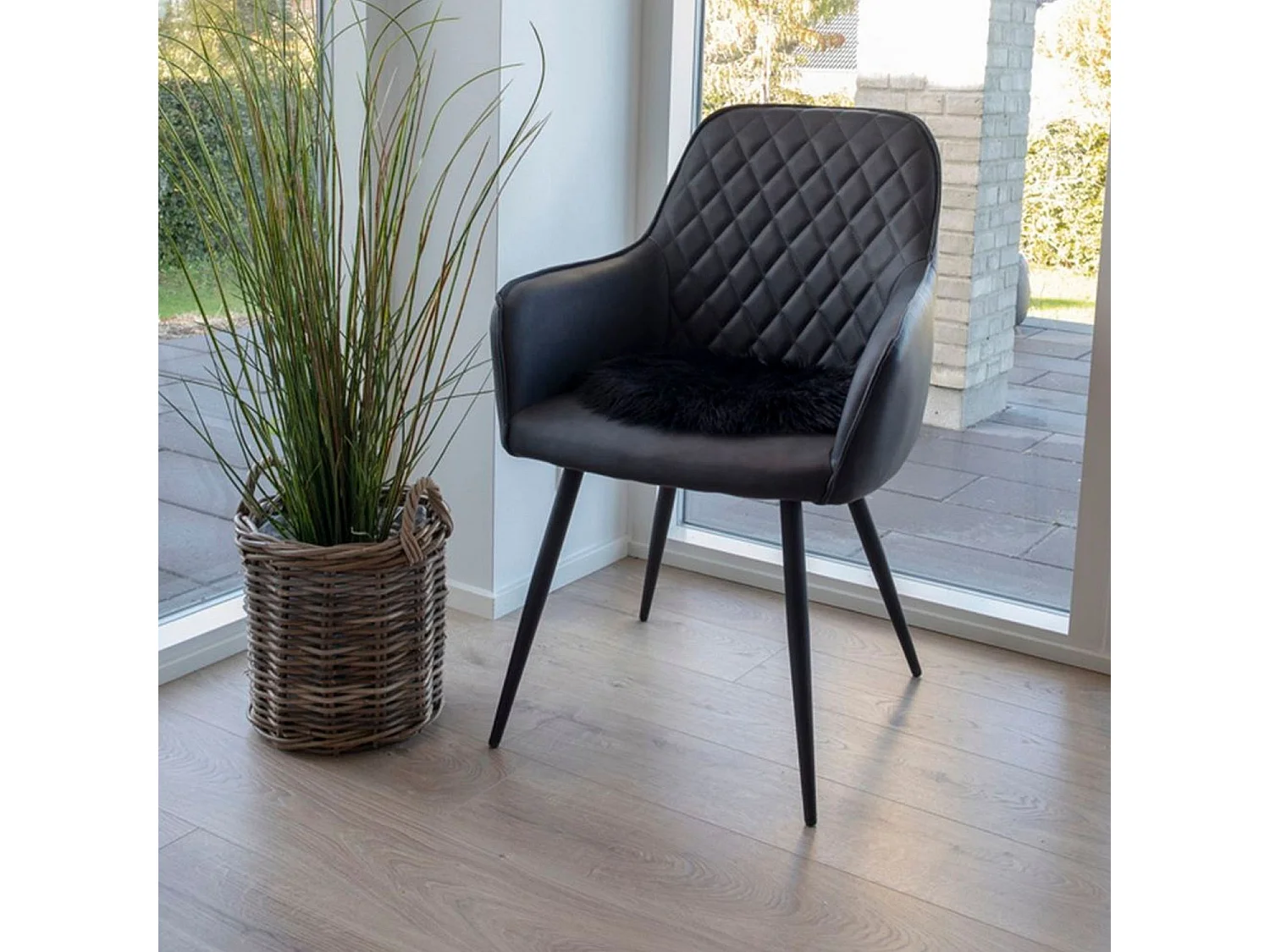 Coussin de siège rond en peau d'agneau artificielle grise Ø 35 cm