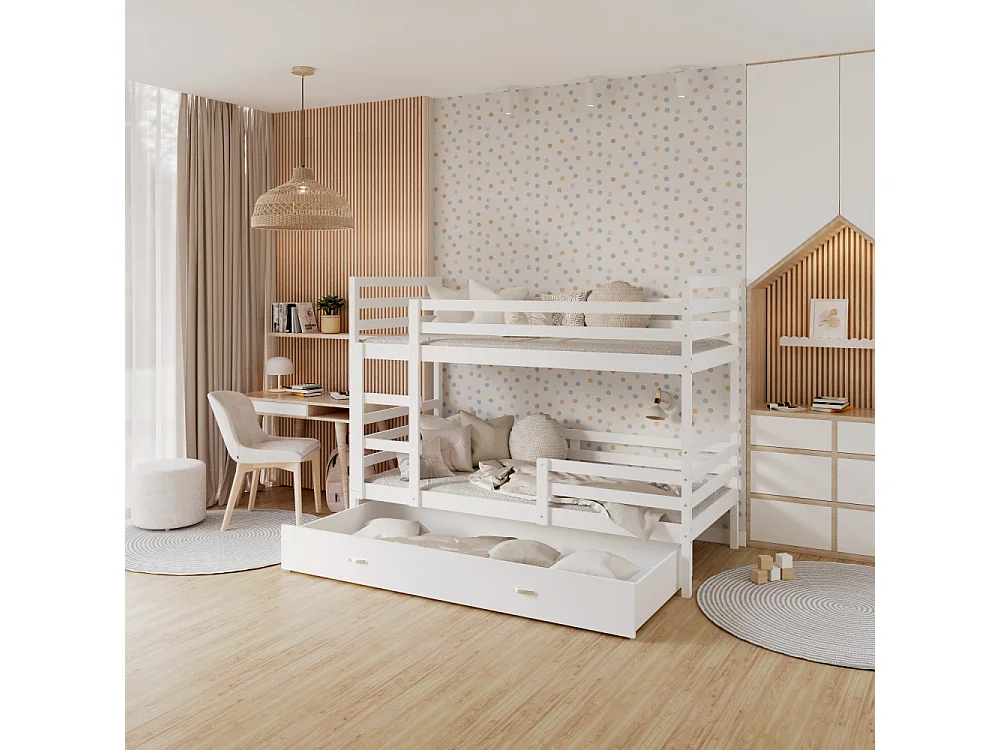 Lit Superpose Milan 80x160 tiroir Blanc - blanc