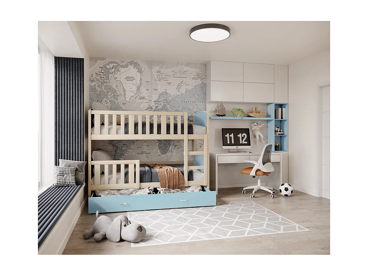 Lit Superpose TIMO 90x190 tiroir Pin - bleu