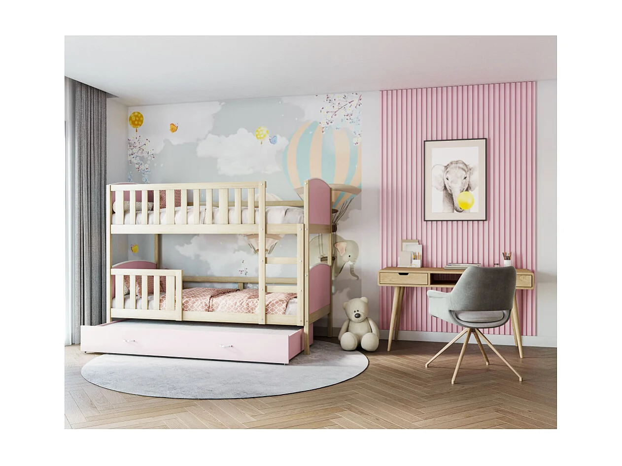 Lit Superpose TIMO 90x190 tiroir Pin - rose