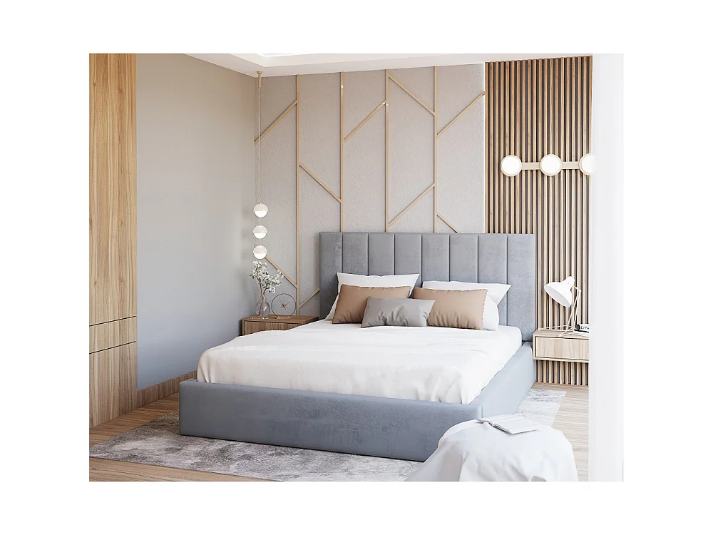 Lit coffre Colorado 120x200 - Sommier inclus Gris clair
