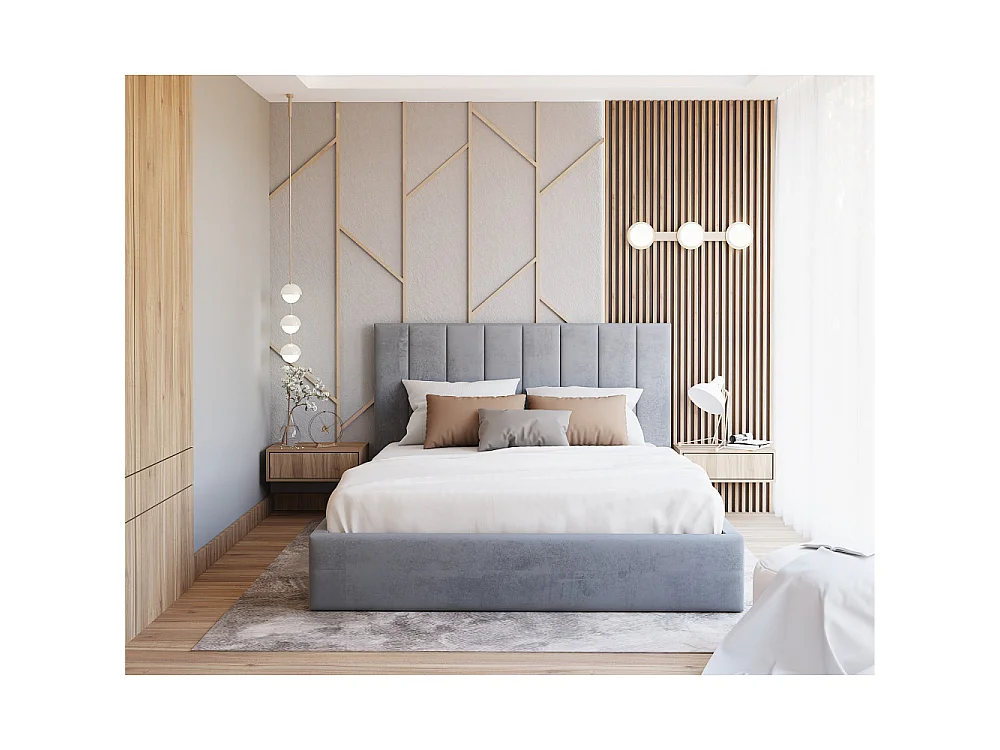 Lit coffre Colorado 120x200 - Sommier inclus Gris clair
