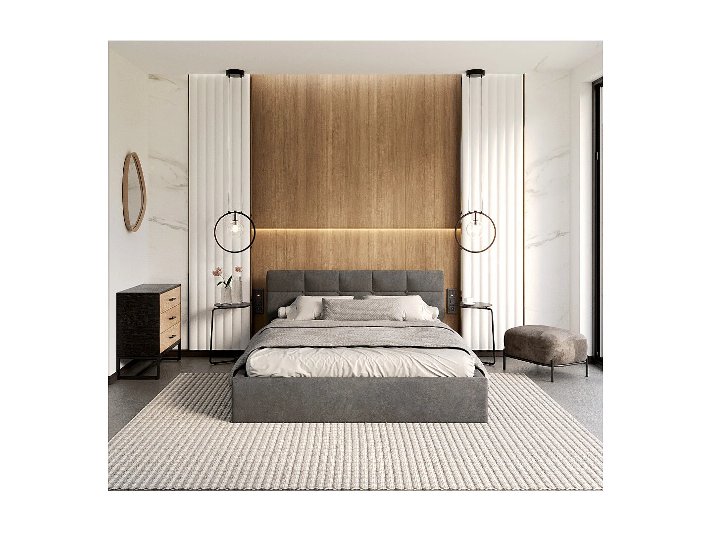 Lit coffre RINO 120 x 190 cm - Sommier inclus Gris foncé