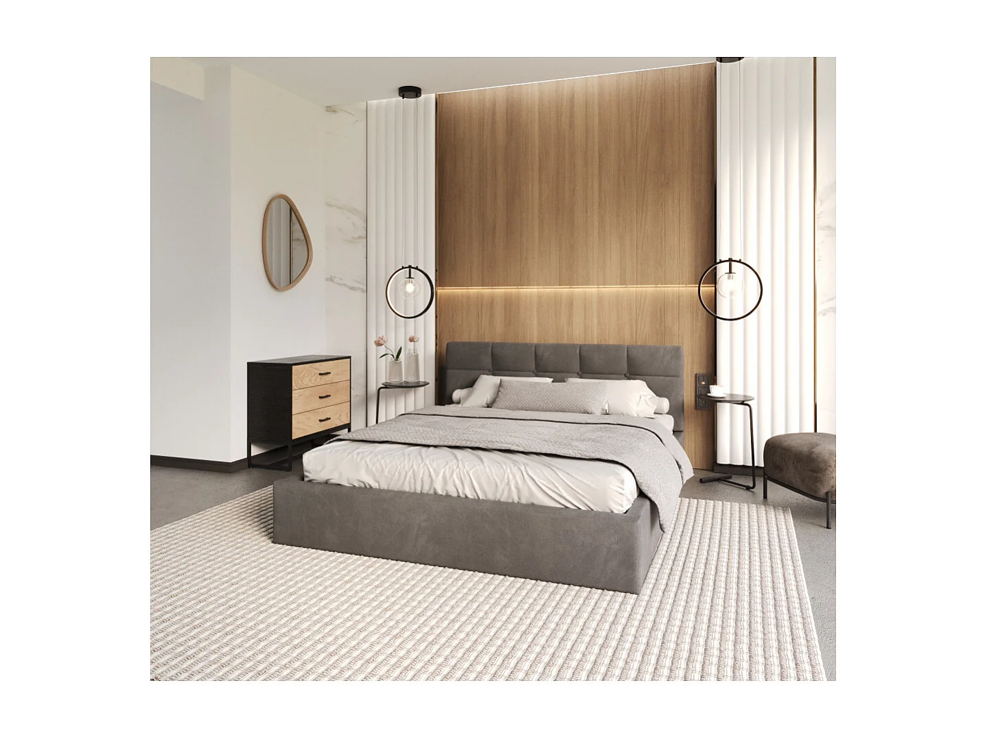 Lit coffre RINO 120 x 190 cm - Sommier inclus Gris foncé