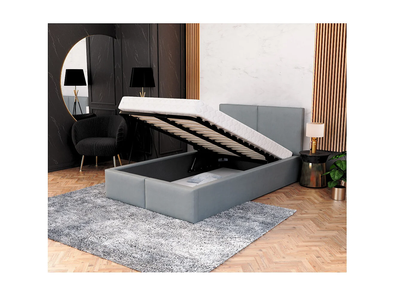 Lit coffre Tesia 120x190  - Sommier inclus Gris clair
