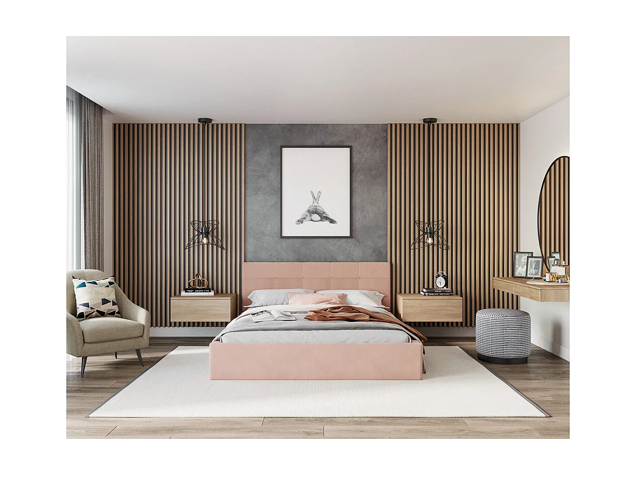 Lit coffre RINO 120 x 190 cm - Sommier inclus Rose pâle