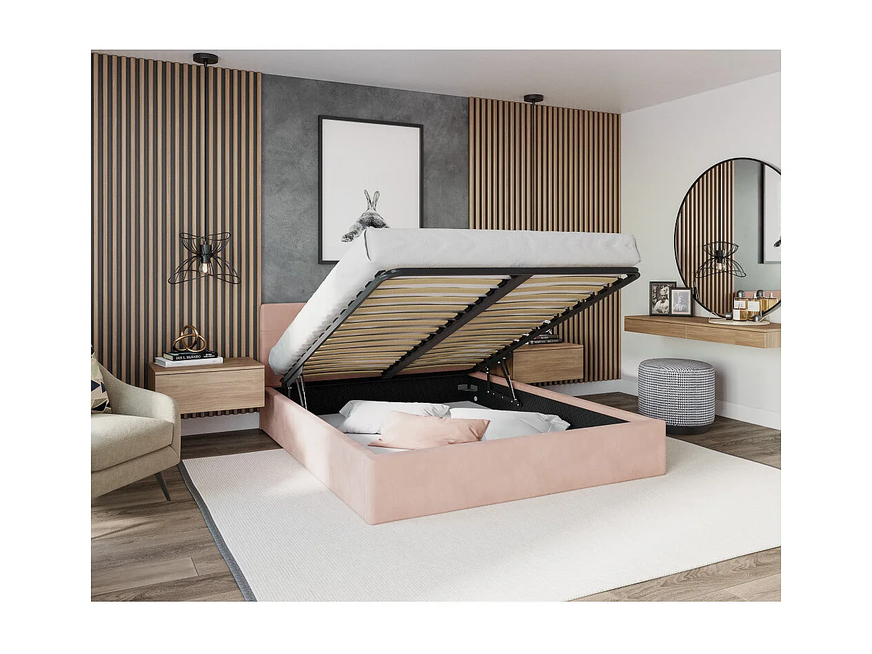 Lit coffre RINO 120 x 190 cm - Sommier inclus Rose pâle