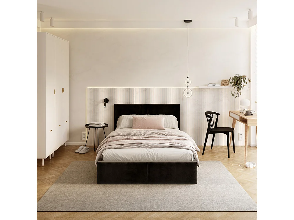 Lit coffre Tesia 120x190  - Sommier inclus Noir
