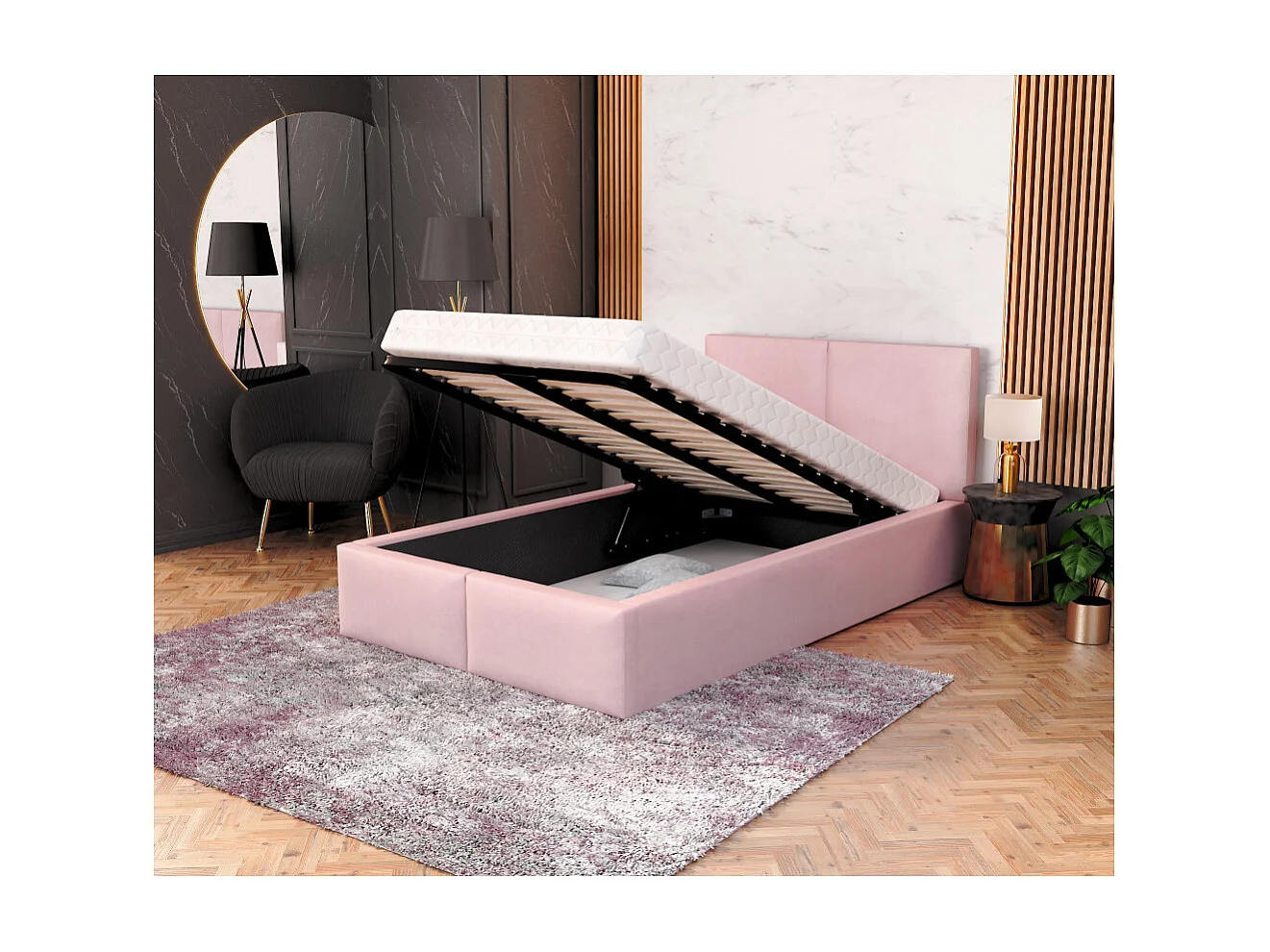 Lit coffre Tesia 120x190  - Sommier inclus Rose pâle