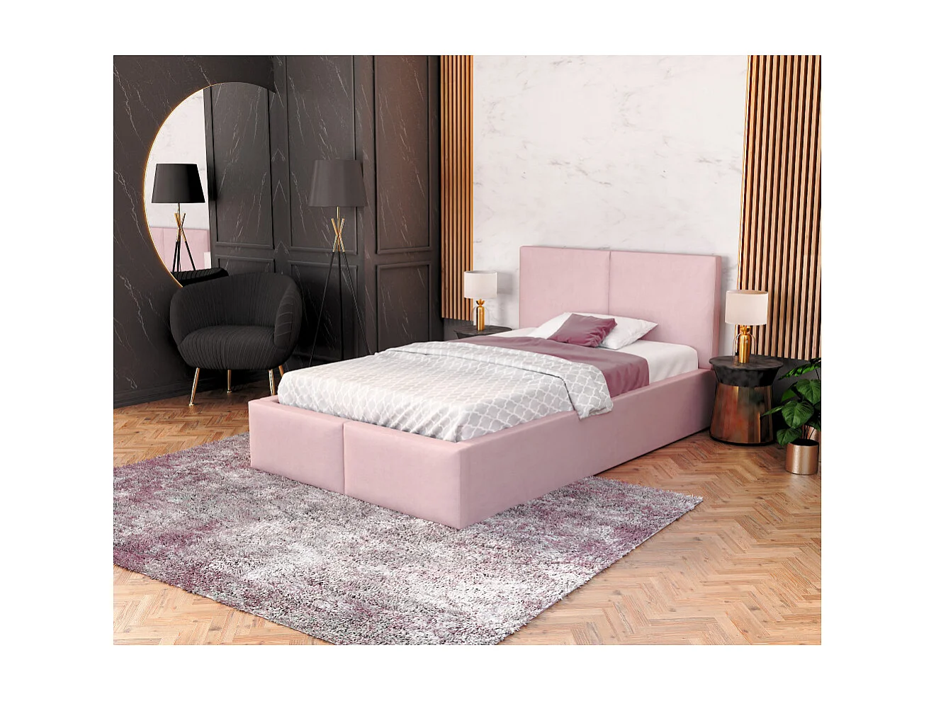 Lit coffre Tesia 120x190  - Sommier inclus Rose pâle