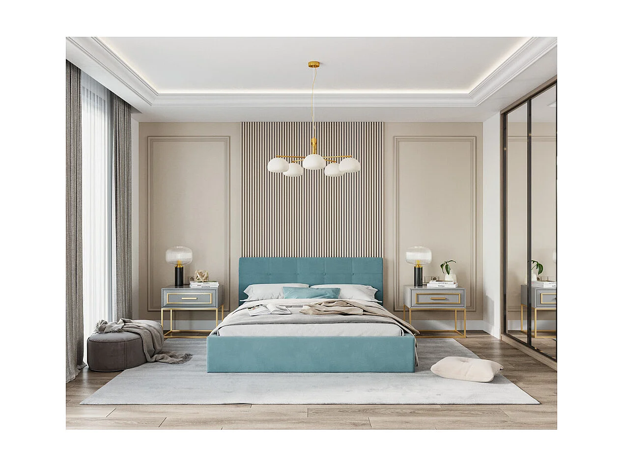 Lit coffre RINO 120 x 190 cm - Sommier inclus Azur