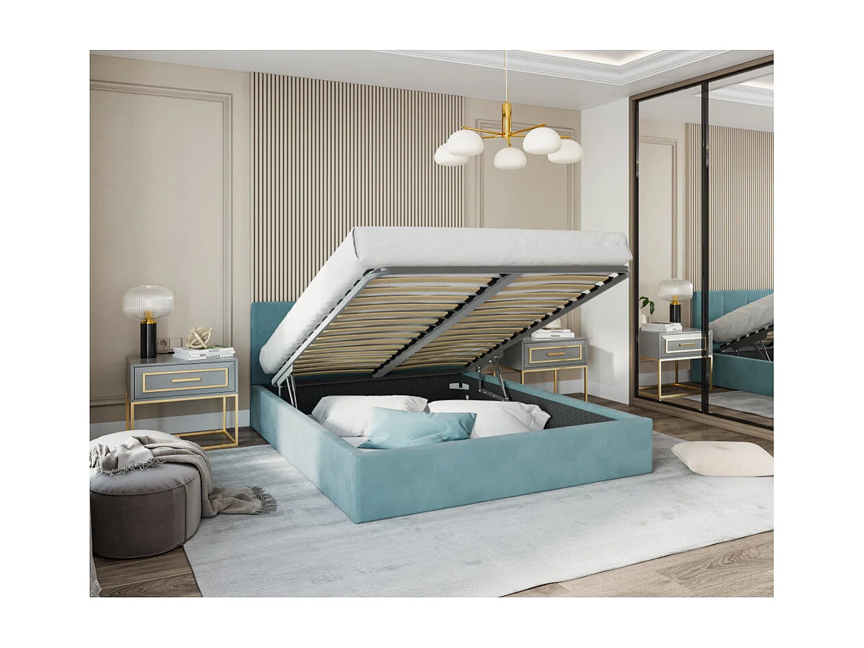 Lit coffre RINO 120 x 190 cm - Sommier inclus Azur