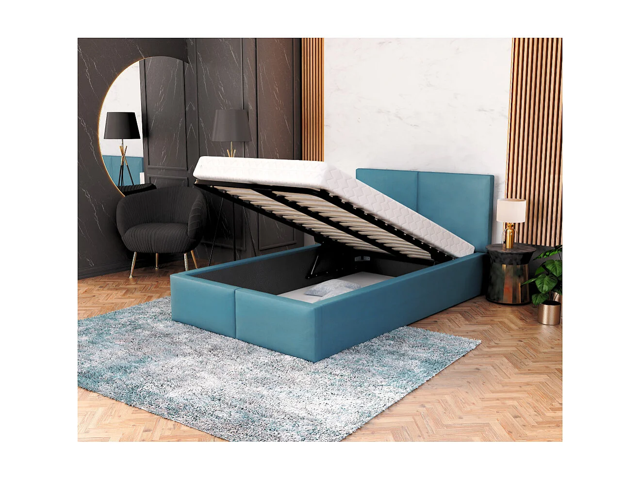 Lit coffre Tesia 120x190  - Sommier inclus Azur