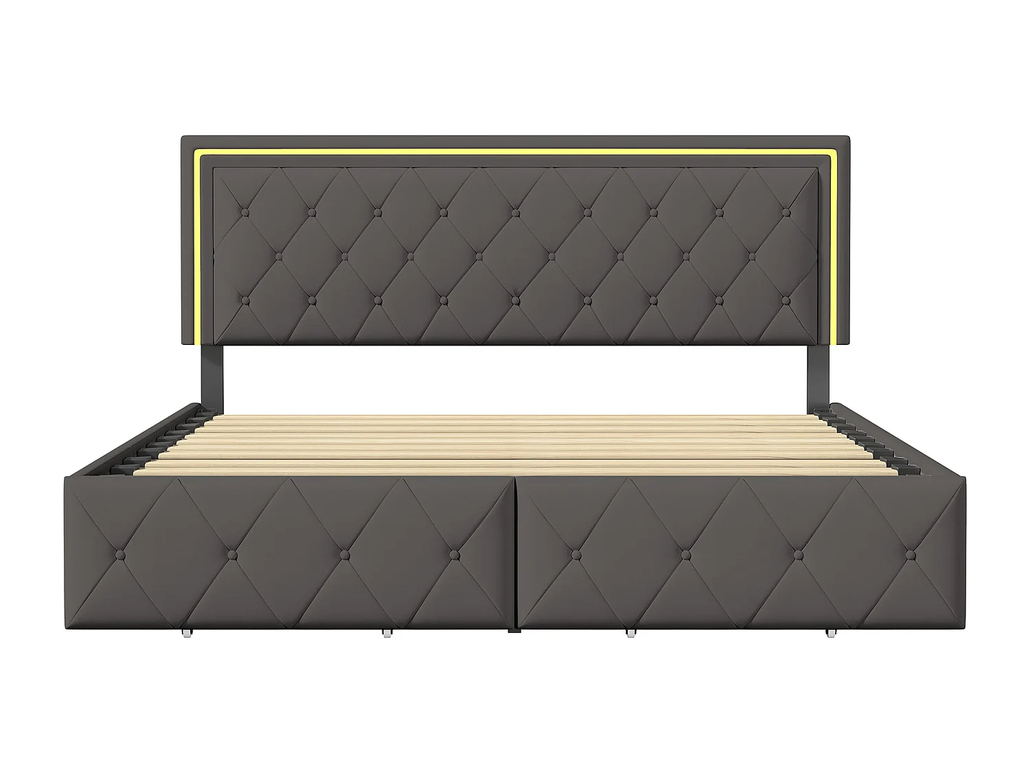Lit double 140x200 cm avec rangement, LED intégrée, 4 tiroirs, PU, noir