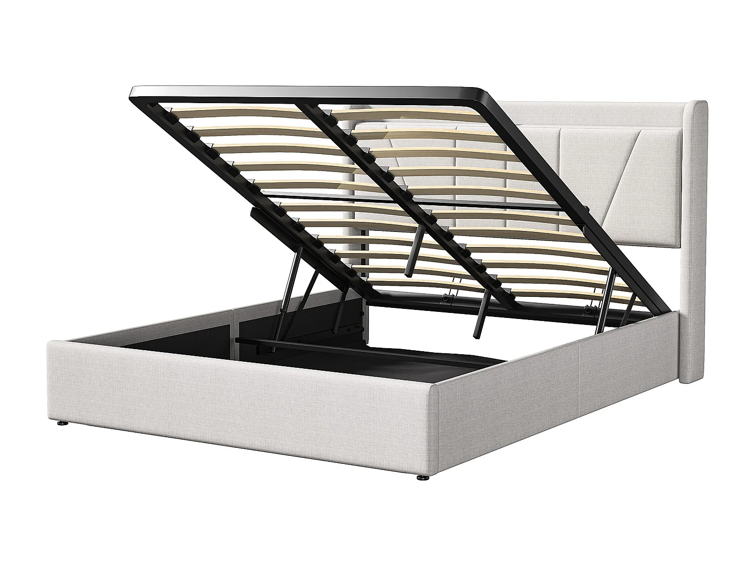 Lit coffre 140x200 cm avec étagère ouvertes et port USB, lin, beige