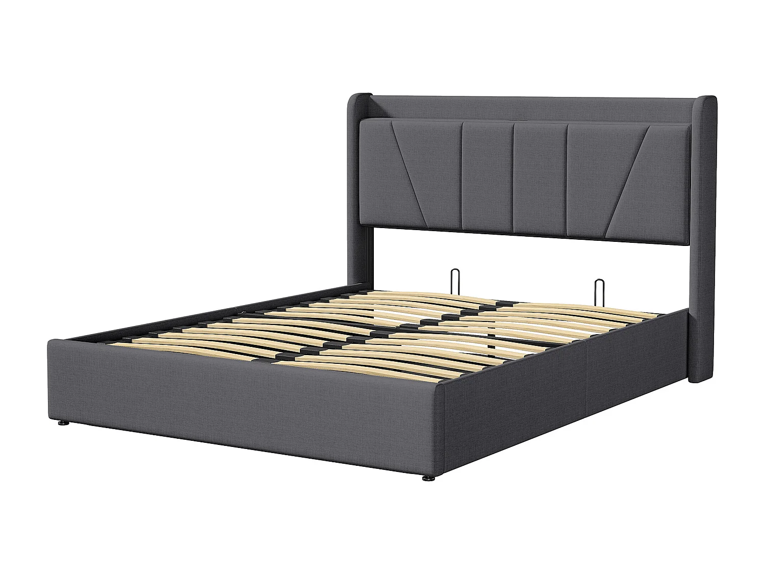 Lit coffre 160x200 cm avec étagère ouvertes et port USB, lin, gris