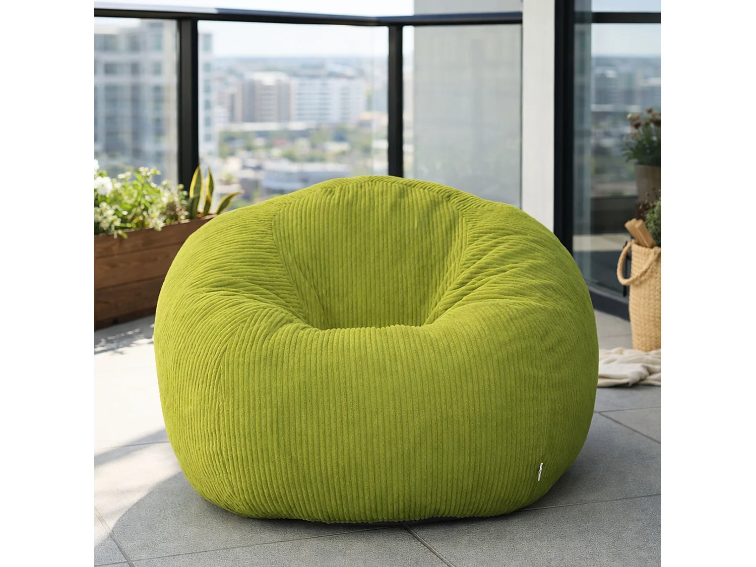 Fauteuil poire rond en velours côtelé, grand siège lounge avec soutien dorsal, assise de sol confortable pour salon, chambre ou coin lecture