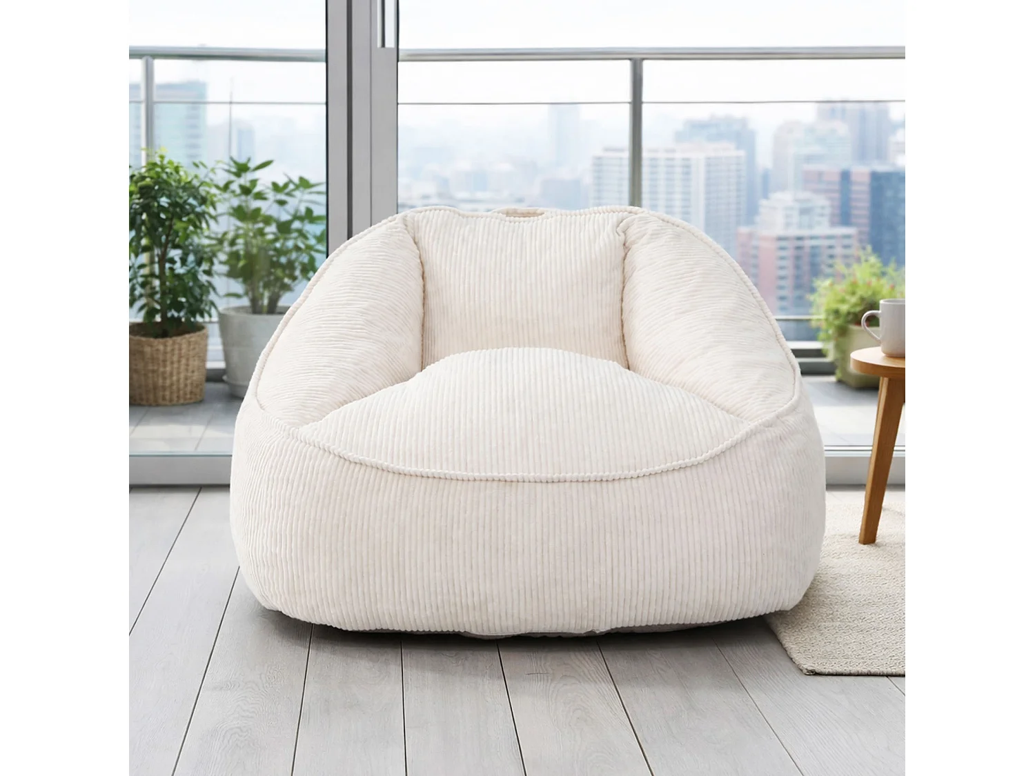 Pouf poire en velours côtelé, effet cocon et base antidérapante pour chambre et salon