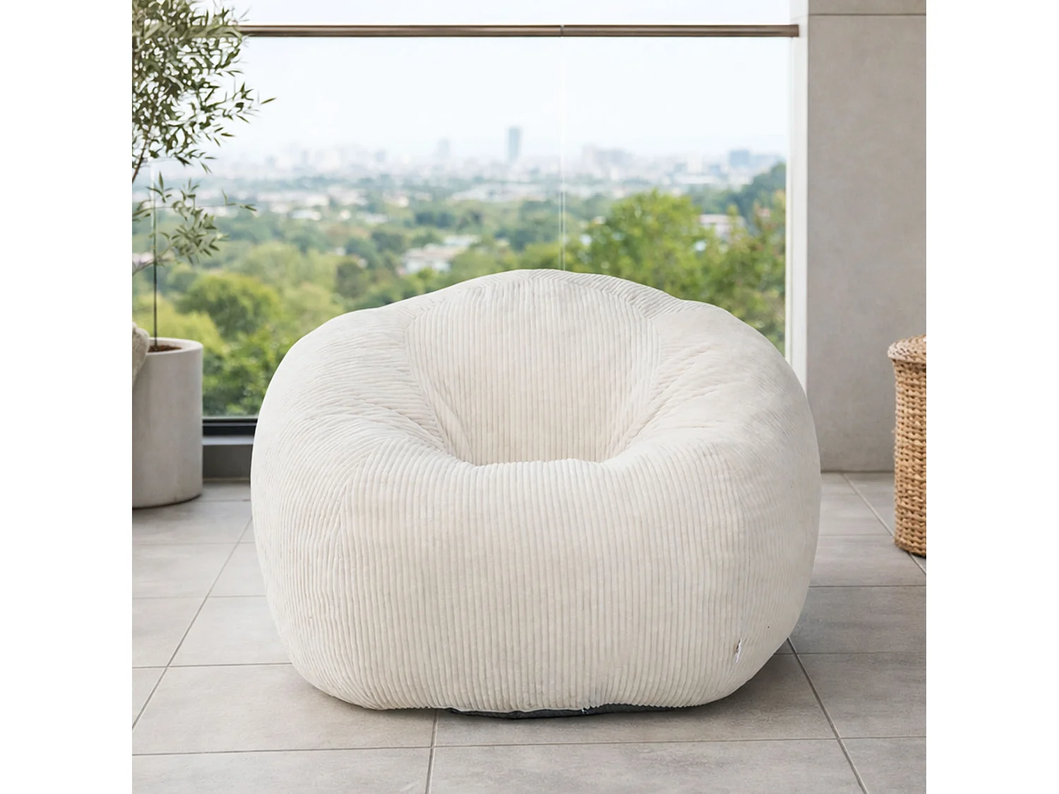 Fauteuil poire rond en velours côtelé, grand siège lounge avec soutien dorsal, assise de sol confortable pour salon, chambre ou coin lecture