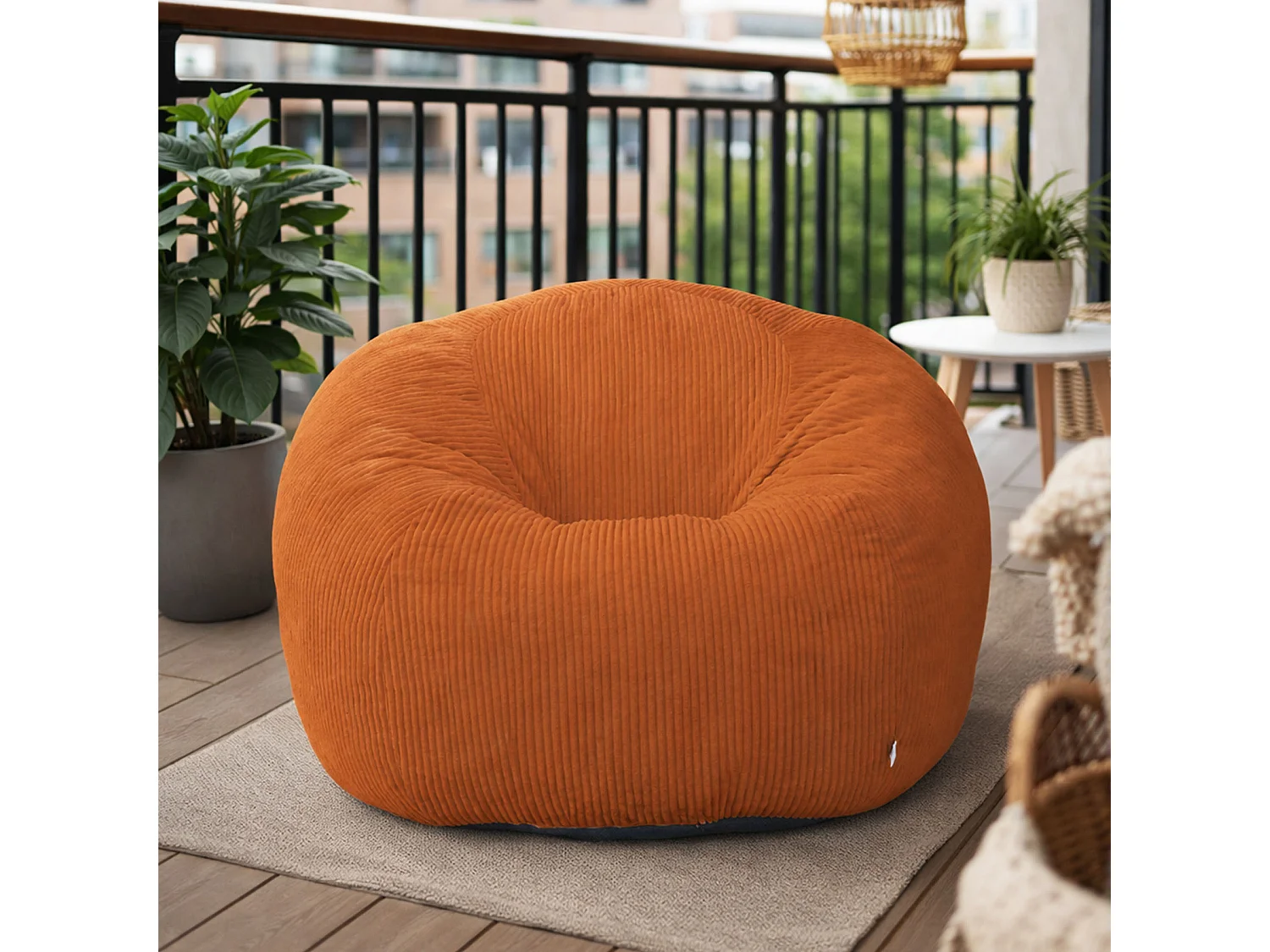 Fauteuil poire rond en velours côtelé, grand siège lounge avec soutien dorsal, assise de sol confortable pour salon, chambre ou coin lecture